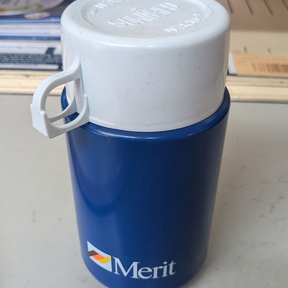 Merit Cigarettes Promo Blue White Plastic Thermos Rare‎ Vintage